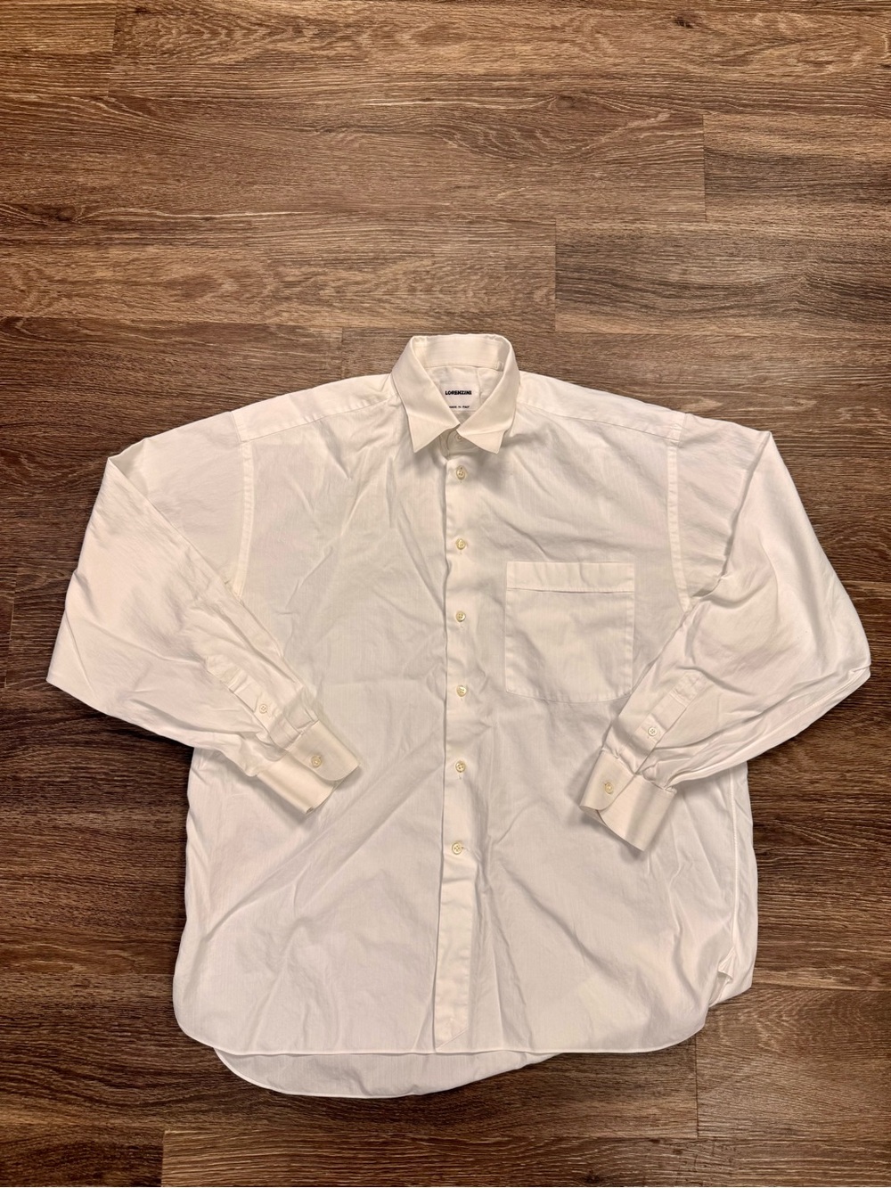 Lorenzini Italy White Cotton Dress Shirt 17/43 L Spread Collar Pocket